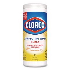 Disinfecting Wipes, Bleach Free Cleaning Wipes, 1-Ply, 7 x 8, Crisp Lemon, White, 35/Canister