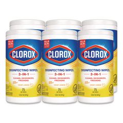 Disinfecting Wipes, Bleach Free Cleaning Wipes, 1-Ply, 7 x 7.75, Crisp Lemon, White, 75/Canister, 6 Canisters/Carton