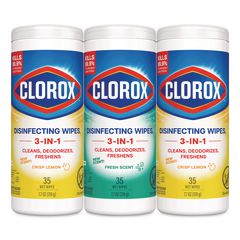 Disinfecting Wipes, 1-Ply, 7 x 8, (1) Fresh Scent/(2) Crisp Lemon, White, 35/Canister, 3 Canisters/Pack