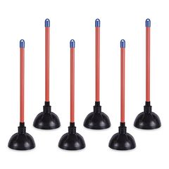 Toilet Plunger, 18" Plastic Handle, 5.63" Dia, Red/black, 6/carton