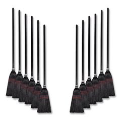 Flag Tipped Poly Lobby Brooms, Flag Tipped Poly Bristles, 38" Overall Length, Natural/black, 12/carton