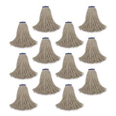 Cut-End Lie-Flat Wet Mop Head, Cotton, 24 oz, White, 12/Carton