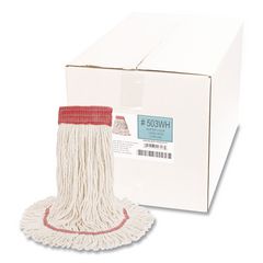Super Loop Wet Mop Head, Cotton/synthetic Fiber, 5" Headband, Large Size, White, 12/carton