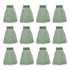 Microfiber Looped-End Wet Mop Heads, Medium, Green, 12/carton