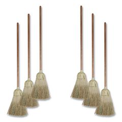 Corn/fiber Brooms, Corn/synthetic Fiber Bristles, 60" Overall Length, Gray/natural, 6/carton