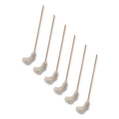 Handle/Deck Mop, #32 White Cotton Head, 54" Natural Wood Handle, 6/Pack