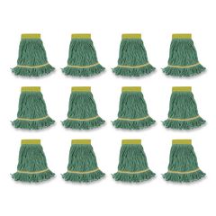 Super Loop Wet Mop Head, Cotton/synthetic Fiber, 5" Headband, Small Size, Green, 12/carton