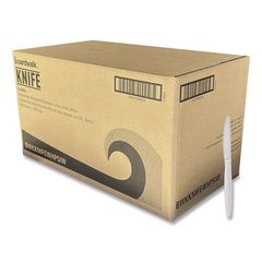 Heavyweight Wrapped Polystyrene Cutlery, Knife, Plastic, White, 1,000/Carton