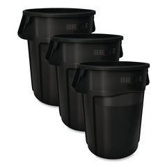 Brute Container, 55 gal, Resin, Black, 3/Carton