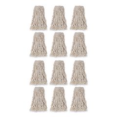 Non-Launderable Economy Cut-End Cotton Wet Mop Head, 24 oz, 1" Band, White, 12/Carton