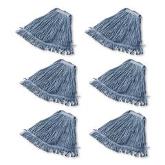 Super Stitch Blend Mop Head, Cotton/Synthetic, Large, 1" Red Headband, Blue, 6/Carton