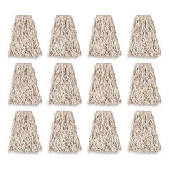 Non-Launderable Economy Cut-End Cotton Wet Mop Head, 20 oz, 1" Band, White, 12/Carton