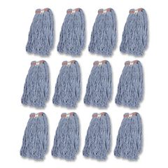 Non-Launderable Cut-End Blend Mop Head, Cotton/Synthetic, Blue, 20 oz, 1" Headband, 12/Carton