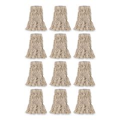 Non-Launderable Economy Cut-End Cotton Wet Mop Head, 16 oz, 1" Band, White, 12/Carton