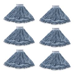 Super Stitch Blend Mop Head, Cotton/Synthetic, Large, Blue, 6/Carton