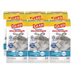 ForceFlex MaxStrength Tall Kitchen Drawstring Trash Bags, 13 gal, Fresh Clean Scent, 24 x 28, White, 34/Box, 6 Boxes/Carton
