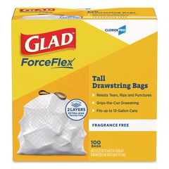 CloroxPro ForceFlex Tall Kitchen Drawstring Trash Bags, 13 gal, 24 x 27.38, Gray, 100/Box