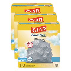 ForceFlex Tall Kitchen Drawstring Trash Bags, Drawstring, 13 gal, Fresh Clean Scent, 23.47 x 25.38, Gray, 110/Roll, 3/Carton