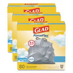 ForceFlex Kitchen Drawstring Trash Bags, 13 gal, Fresh Clean Scent, 24" x 27.38", White, 80 Bags/Box, 3 Boxes/Carton