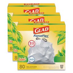 ForceFlex Kitchen Drawstring Trash Bags, 13 gal, Gain Original Scent, 24" x 27.38", White, 80 Bags/Box, 3 Boxes/Carton