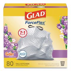 ForceFlex Kitchen Drawstring Trash Bags, 13 gal, Gain Lavender with Febreze Freshness, 24 x 27.38, White, 80/Box