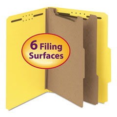 100% Recycled Pressboard Classification Folders, 2 Dividers, Letter Size, Yellow, 10/Box