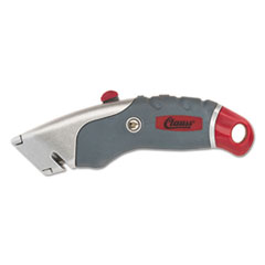 Titanium Auto-Retract Utility Knife, 2.3' Blade, 6" Aluminum/Rubber Handle, Gray/Red