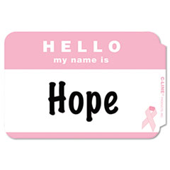 Pressue Sensitive Badges, Pink Ribbon, Hello My Name Is, 3-1/2 x 2-1/4, 75/BX