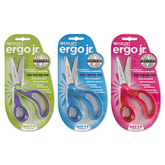 Ergo Jr. Kids' Scissors, Pointed Tip, 5" Long, 1.5" Cut Length, Randomly Assorted Straight Handles