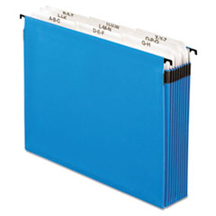 SureHook Nine-Section Hanging Folder, 9 Sections, 5.25" Capacity, Letter Size, 1/5-Cut Tabs, Blue