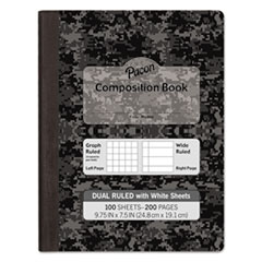 Composition Book, Wide/Legal Rule, Black Cover, 9.75 x 7.5, 20 lb Bond Paper Stock, 100 Sheets