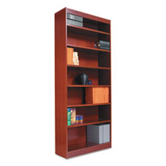 Square Corner Wood Bookcase, Six-Shelf, 35.63w x 11.81d x 71.73h, Medium Cherry