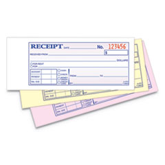 Receipt Book, Three-Part Carbonless, 2.75 x 7.19, 1/Page, 50 Forms