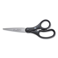 KleenEarth Basic Plastic Handle Scissors, Pointed Tip, 7" Long, 2.8" Cut Length, Black Straight Handle