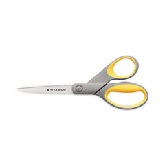 Titanium Bonded Scissors, 8" Long, 3.5" Cut Length, Gray/Yellow Straight Handles, 2/Pack