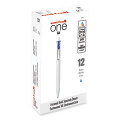 uniONE Gel Pen, Retractable, Medium 0.7 mm, Blue Ink, White Barrel, Dozen