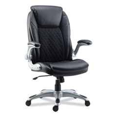 Alera Leithen Bonded Leather Midback Chair, Supports Up to 275 lb, Black Seat/Back, Silver Base