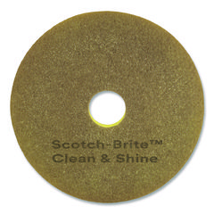 Clean and Shine Floor Pad, 12" Diameter, Brown/Yellow, 5/Carton