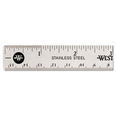 Stainless Steel Office Ruler With Non Slip Cork Base, Standard/Metric, 6" Long