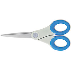 Scissors with Antimicrobial Protection, Pointed Tip, 7" Long, 3" Cut Length, Blue Straight Handle
