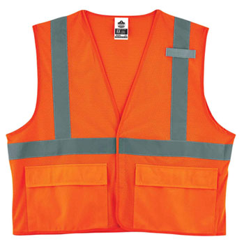 GloWear 8220HL Class 2 Standard Mesh Hook and Loop Vest, Polyester, Large/X-Large, Orange