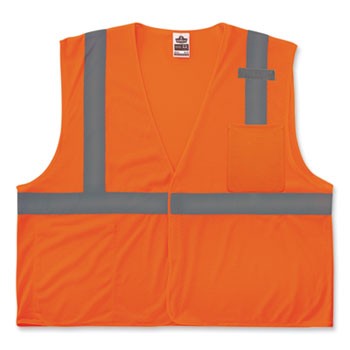 GloWear 8210HL Class 2 Economy Mesh Hook and Loop Vest, Polyester, Small/Medium, Orange