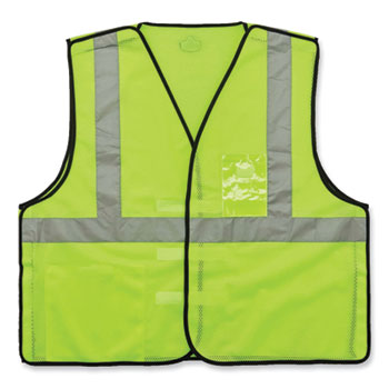 GloWear 8216BA Class 2 Breakaway Mesh ID Holder Vest, Polyester, Small/Medium, Lime