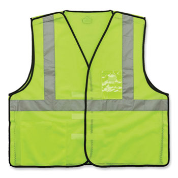 GloWear 8216BA Class 2 Breakaway Mesh ID Holder Vest, Polyester, Large/X-Large, Lime