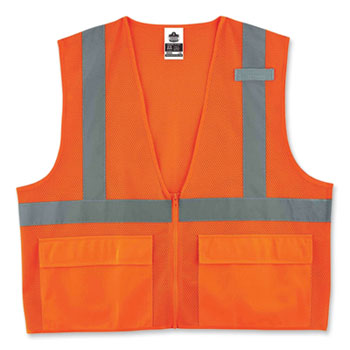 GloWear 8220Z Class 2 Standard Mesh Zipper Vest, Polyester, 4X-Large/5X-Large, Orange