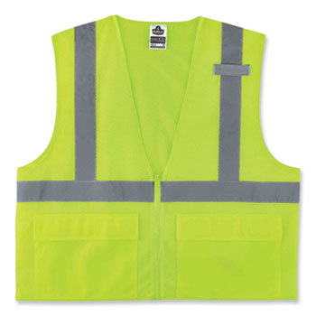 GloWear 8220Z Class 2 Standard Mesh Zipper Vest, Polyester, Small/Medium, Lime