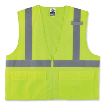 GloWear 8220Z Class 2 Standard Mesh Zipper Vest, Polyester, 4X-Large/5X-Large, Lime