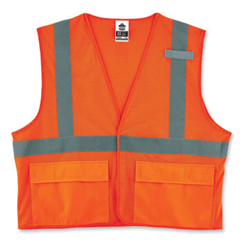 GloWear 8220HL Class 2 Standard Mesh Hook and Loop Vest, Polyester, 4X-Large/5X-Large, Orange