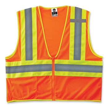 GloWear 8229Z Class 2 Economy Two-Tone Zipper Vest, Polyester, 4X-Large/5X-Large, Orange