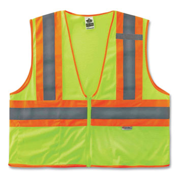 GloWear 8230Z Class 2 Two-Tone Mesh Zipper Vest, Polyester, 4X-Large/5X-Large, Lime